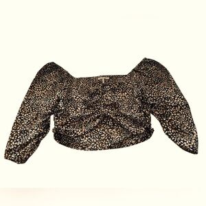 BCBGeneration Black & Brown Printed Ruched Crop Large Top BNWT